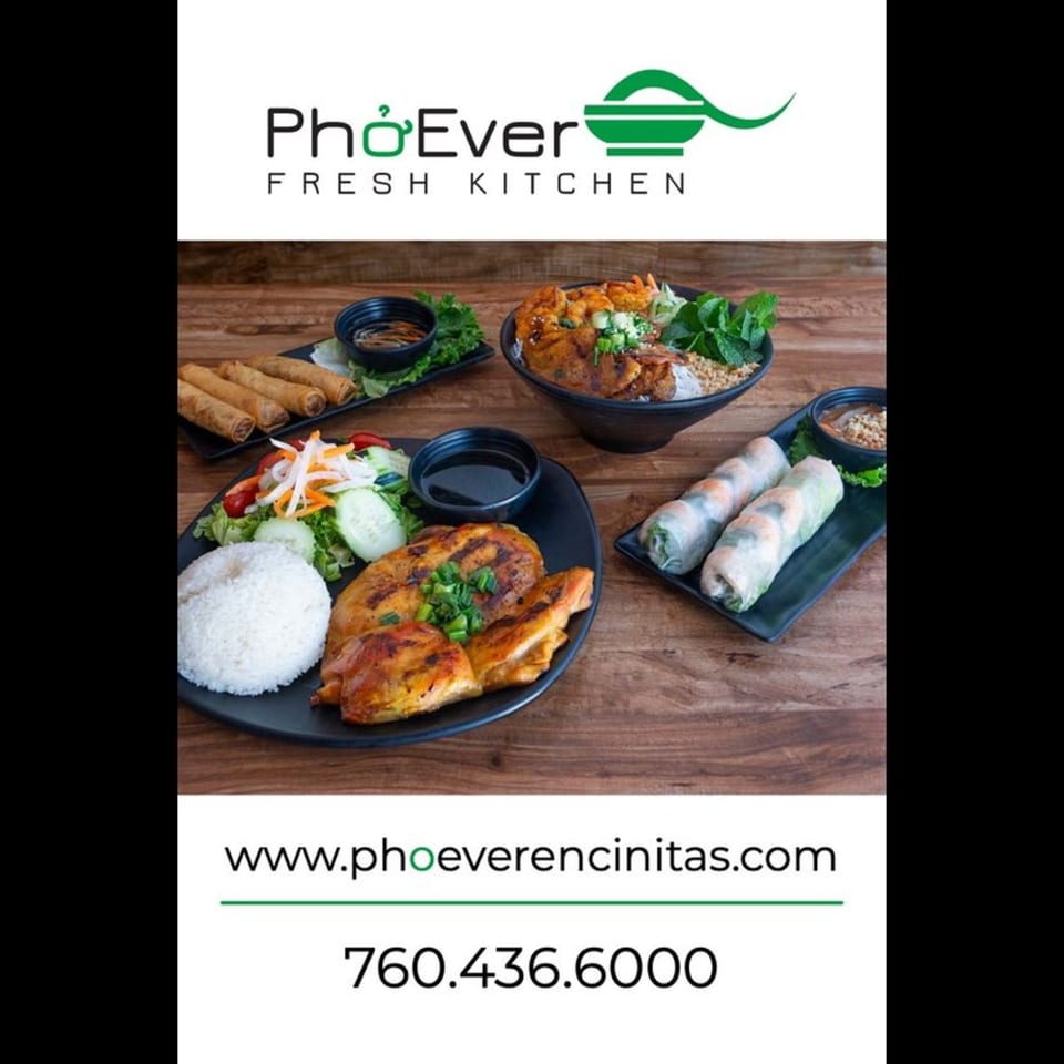 A variety of Vietnamese dishes, including grilled chicken with rice, spring rolls, and a noodle bowl.